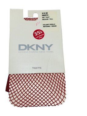 DKNY Red Fishnet Tights Medium Tall 88% Nylon 12% Spandex Vintage